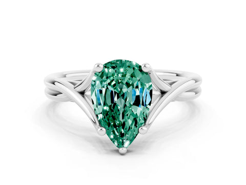 White gold Pear Cut Green Sapphire Solitaire Twist Band Prong Setting Ring_48