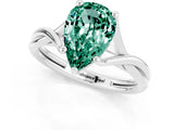 White gold Pear Cut Green Sapphire Solitaire Twist Band Prong Setting Ring_49