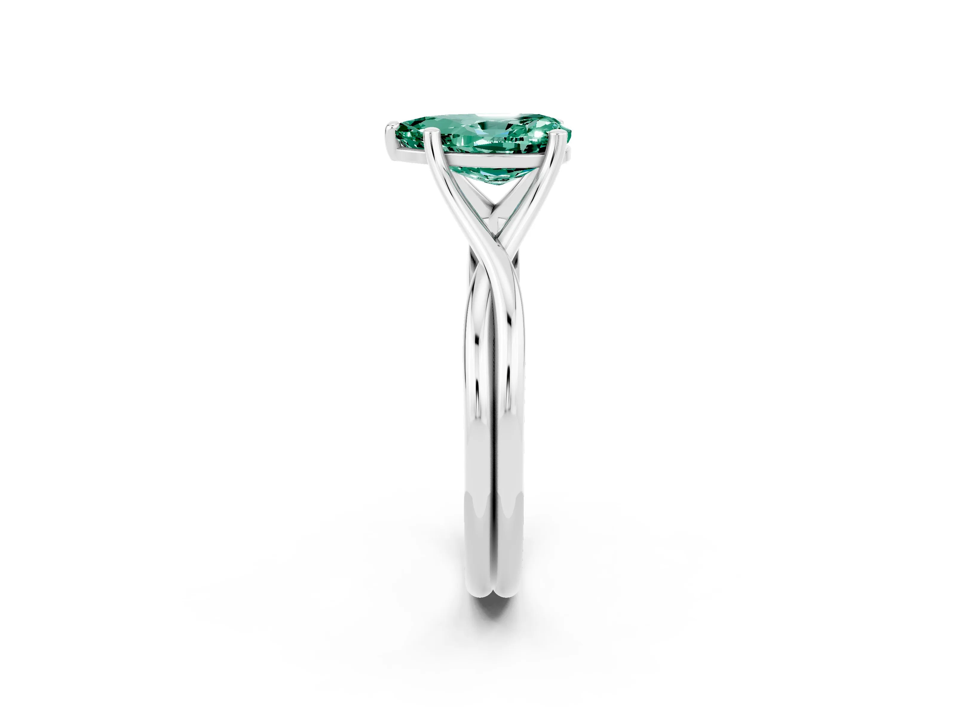 White gold Pear Cut Green Sapphire Solitaire Twist Band Prong Setting Ring_50
