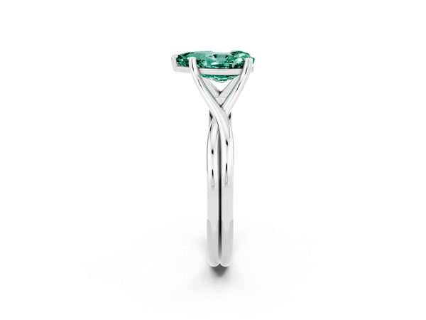 White gold Pear Cut Green Sapphire Solitaire Twist Band Prong Setting Ring
