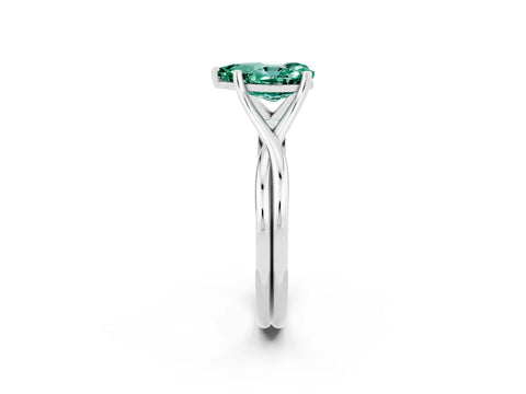 White gold Pear Cut Green Sapphire Solitaire Twist Band Prong Setting Ring_50