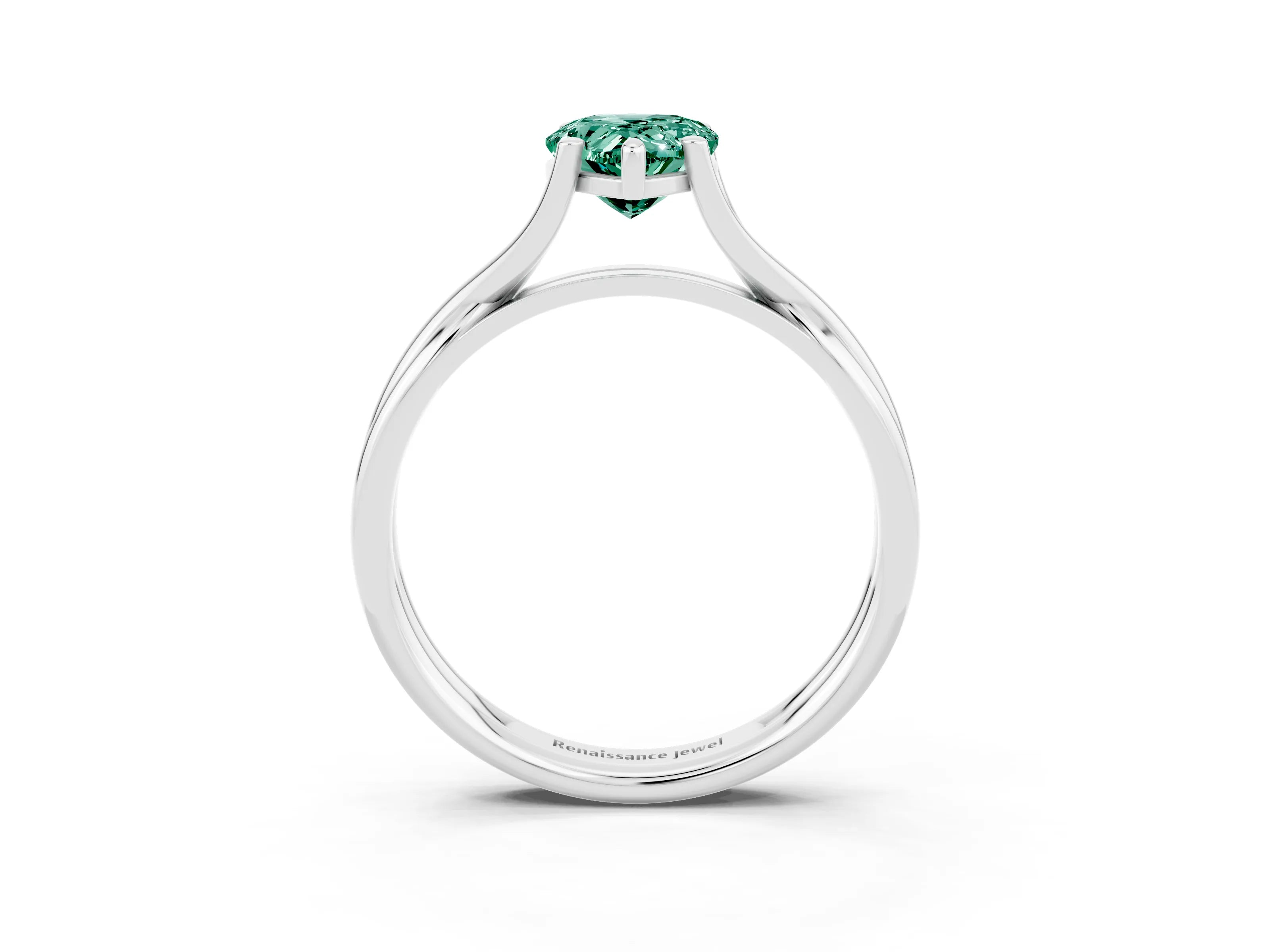 White gold Pear Cut Green Sapphire Solitaire Twist Band Prong Setting Ring_51