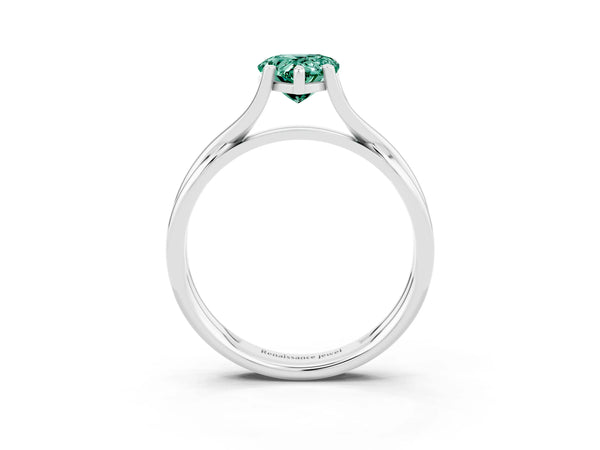 Platinum Pear Cut Green Sapphire Solitaire Twist Band Prong Setting Ring