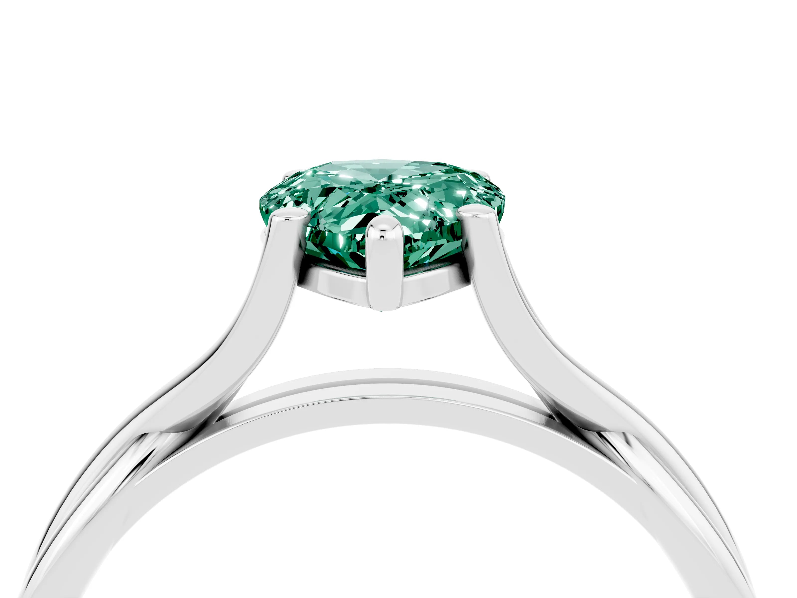 White gold Pear Cut Green Sapphire Solitaire Twist Band Prong Setting Ring_52