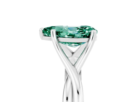 White gold Pear Cut Green Sapphire Solitaire Twist Band Prong Setting Ring_53