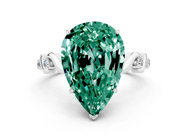 Platinum Pear Cut Green Sapphire Solitaire Twisted Band with Round  Accents and Prong Setting