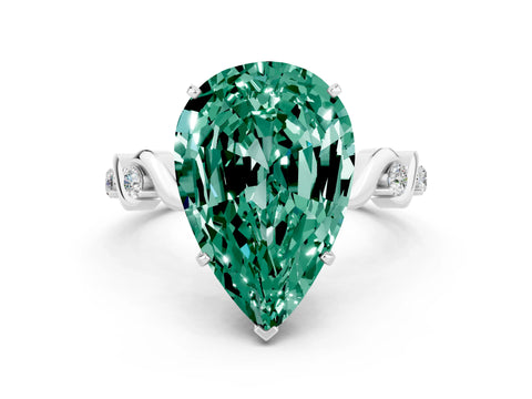 White gold Pear Cut Green Sapphire Solitaire Twisted Band with Round  Accents and Prong Setting_12