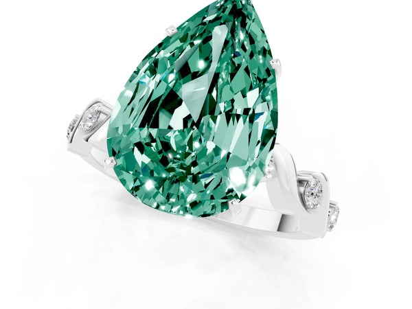 White gold Pear Cut Green Sapphire Solitaire Twisted Band with Round  Accents and Prong Setting