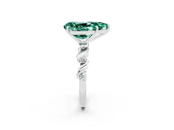 White gold Pear Cut Green Sapphire Solitaire Twisted Band with Round  Accents and Prong Setting