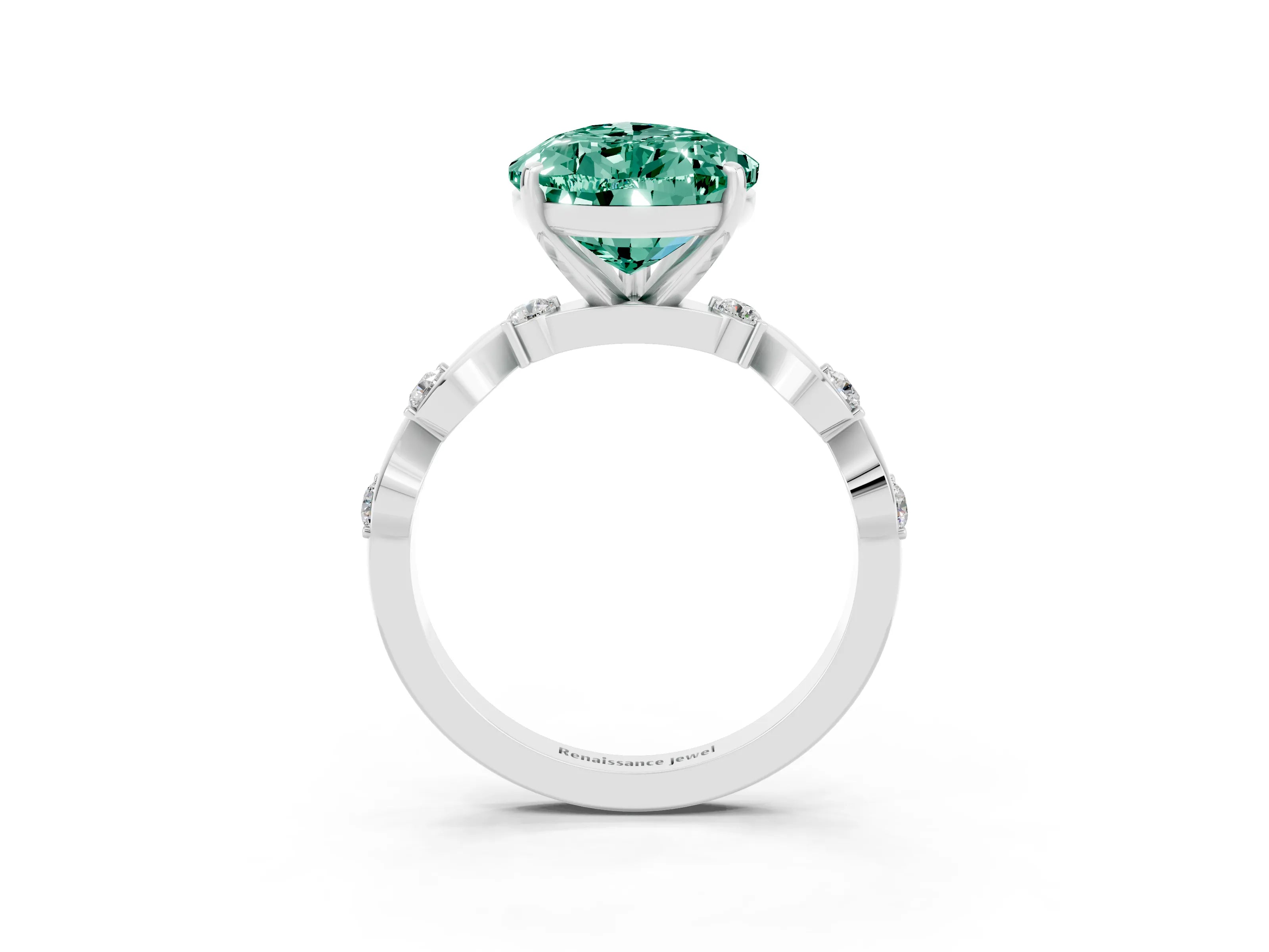 White gold Pear Cut Green Sapphire Solitaire Twisted Band with Round  Accents and Prong Setting_15