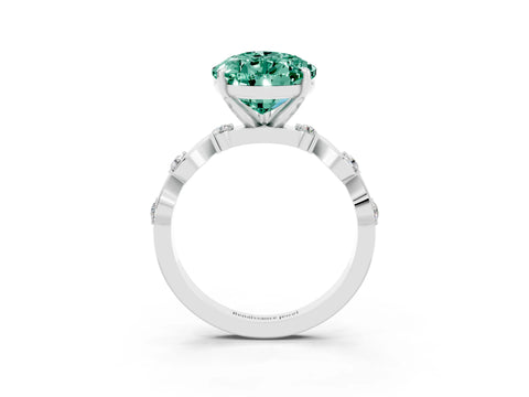White gold Pear Cut Green Sapphire Solitaire Twisted Band with Round  Accents and Prong Setting_15