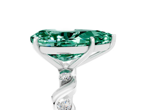 White gold Pear Cut Green Sapphire Solitaire Twisted Band with Round  Accents and Prong Setting_17