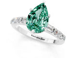 White gold Pear Cut Green Sapphire Solitaire with Side Baguettes and Channel Set Band_1
