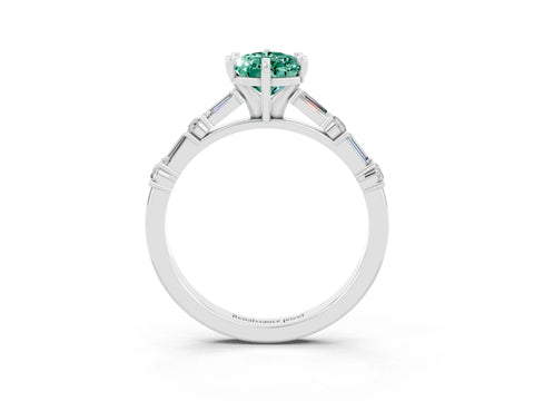 White gold Pear Cut Green Sapphire Solitaire with Side Baguettes and Channel Set Band_3