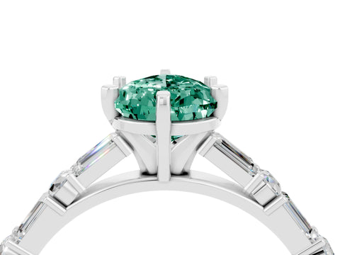 White gold Pear Cut Green Sapphire Solitaire with Side Baguettes and Channel Set Band_4