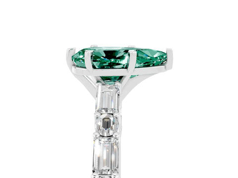 White gold Pear Cut Green Sapphire Solitaire with Side Baguettes and Channel Set Band_5