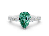 White gold Pear Cut Green Sapphire Solitaire with Side Stones, Pave Band, Four-Prong Setting_36