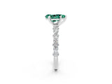 White gold Pear Cut Green Sapphire Solitaire with Side Stones, Pave Band, Four-Prong Setting_38