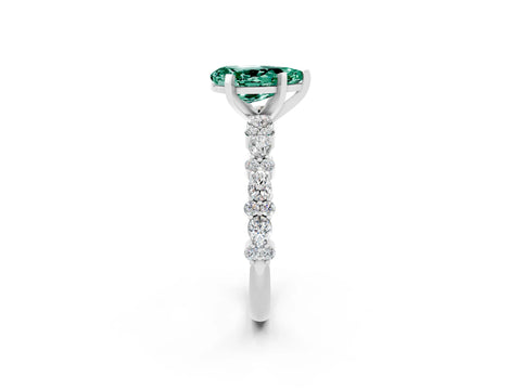 White gold Pear Cut Green Sapphire Solitaire with Side Stones, Pave Band, Four-Prong Setting_38