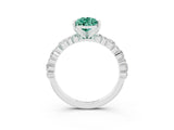 White gold Pear Cut Green Sapphire Solitaire with Side Stones, Pave Band, Four-Prong Setting_39