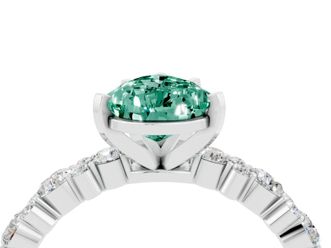 White gold Pear Cut Green Sapphire Solitaire with Side Stones, Pave Band, Four-Prong Setting_40