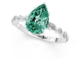 White gold Pear Cut Green Sapphire Solitaire with Side Stones on a Pavé Band and Four-Prong Setting_1