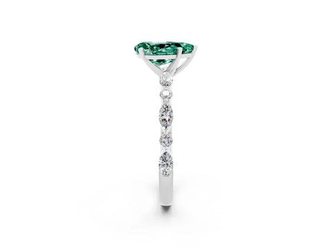 White gold Pear Cut Green Sapphire Solitaire with Side Stones on a Pavé Band and Four-Prong Setting_2