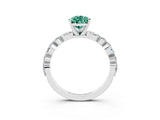 White gold Pear Cut Green Sapphire Solitaire with Side Stones on a Pavé Band and Four-Prong Setting_3