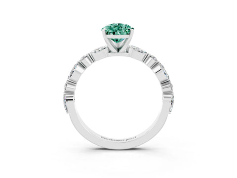 White gold Pear Cut Green Sapphire Solitaire with Side Stones on a Pavé Band and Four-Prong Setting_3