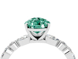 White gold Pear Cut Green Sapphire Solitaire with Side Stones on a Pavé Band and Four-Prong Setting_4