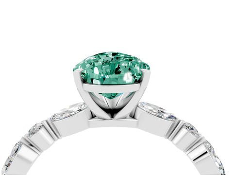 White gold Pear Cut Green Sapphire Solitaire with Side Stones on a Pavé Band and Four-Prong Setting_4