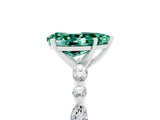 White gold Pear Cut Green Sapphire Solitaire with Side Stones on a Pavé Band and Four-Prong Setting_5
