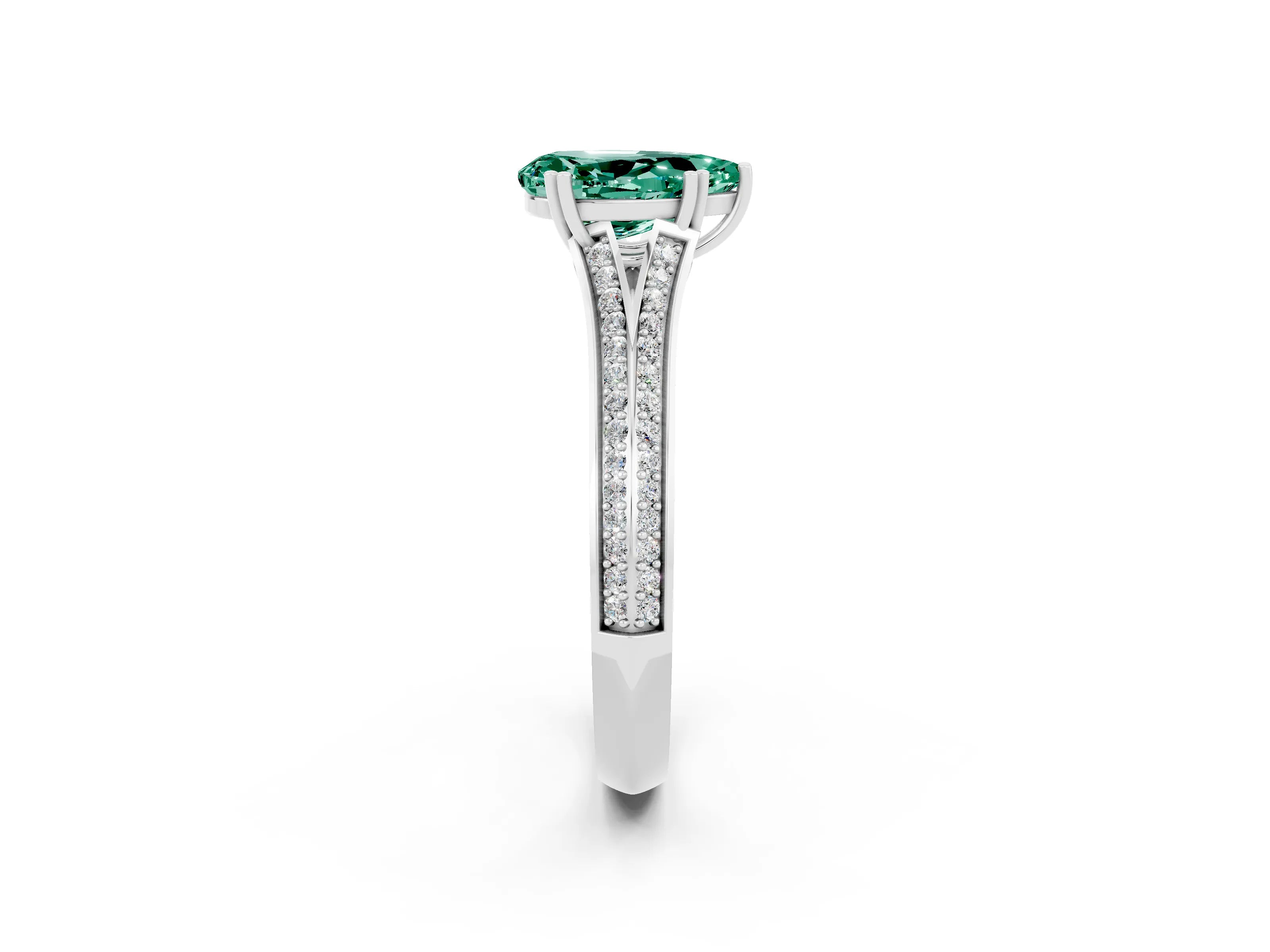 White gold Pear Cut Green Sapphire Split Shank Engagement Ring with Pavé Band_2