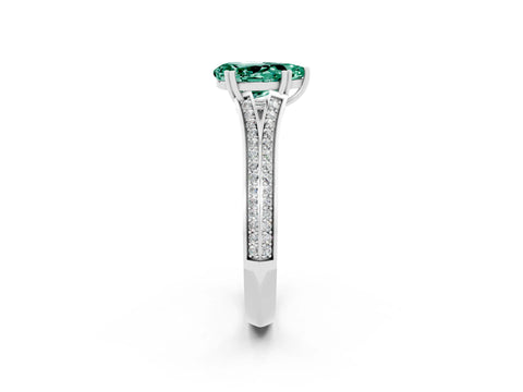 White gold Pear Cut Green Sapphire Split Shank Engagement Ring with Pavé Band_2