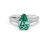 White gold Pear Cut Green Sapphire Split Shank Engagement Ring with Pavé Band