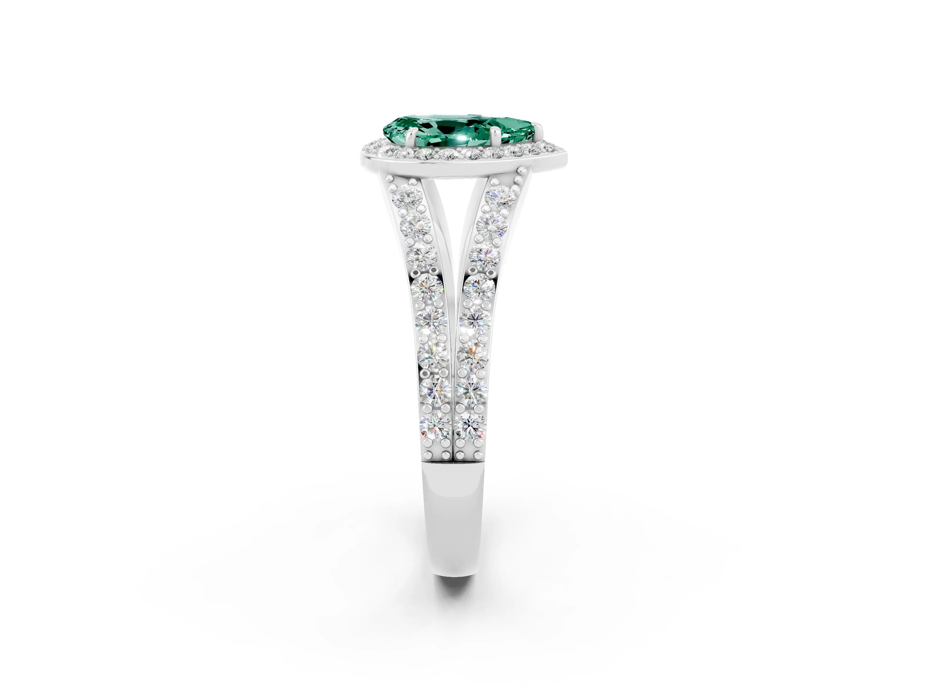 White gold Pear Cut Green Sapphire Split Shank Halo Ring with Four-Prong Setting_14