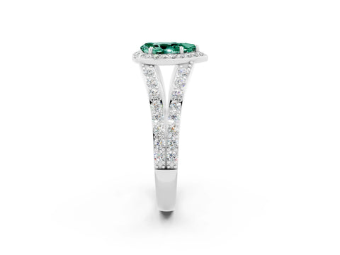 White gold Pear Cut Green Sapphire Split Shank Halo Ring with Four-Prong Setting_14
