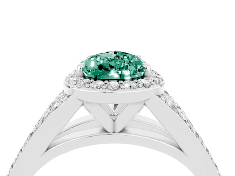 White gold Pear Cut Green Sapphire Split Shank Halo Ring with Four-Prong Setting_16