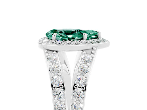 White gold Pear Cut Green Sapphire Split Shank Halo Ring with Four-Prong Setting_17