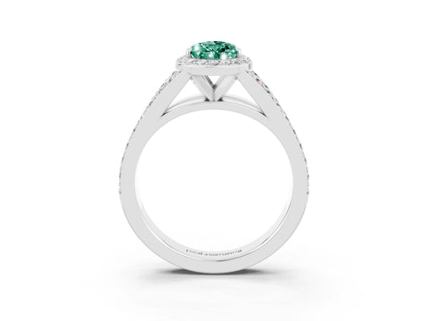 White gold Pear Cut Green Sapphire Split Shank Halo Ring with Four-Prong Setting_27