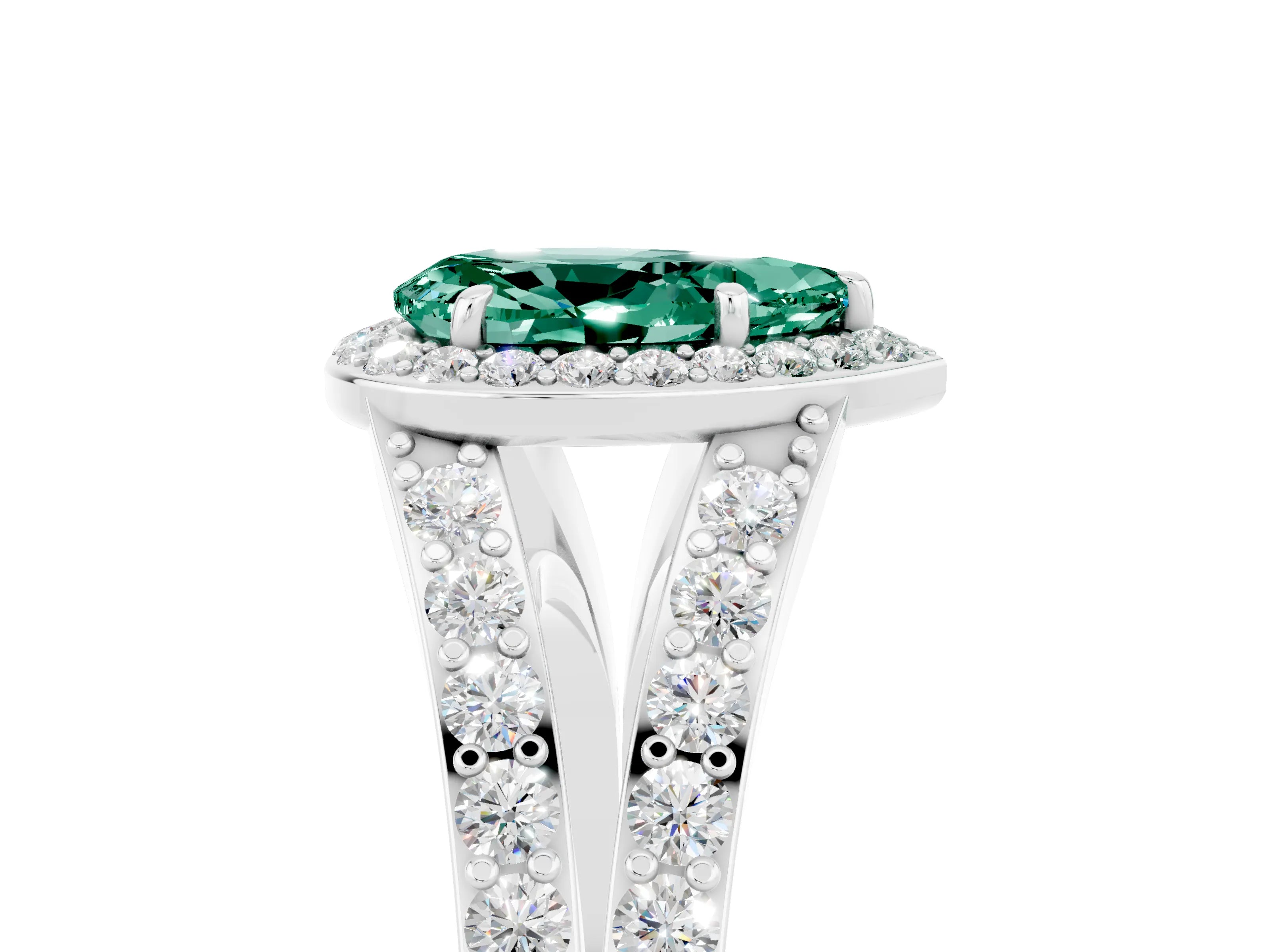 White gold Pear Cut Green Sapphire Split Shank Halo Ring with Four-Prong Setting_29