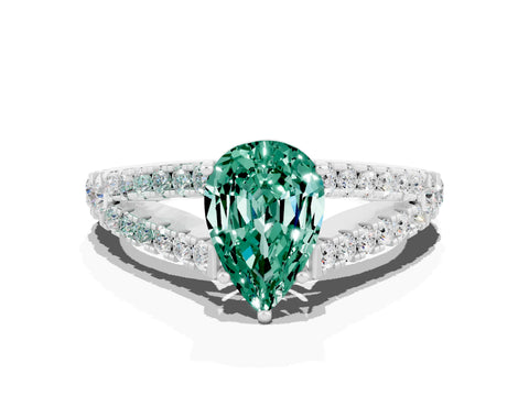 White gold Pear Cut Green Sapphire Split Shank Pavé Engagement Ring with Four-Prong Setting_12