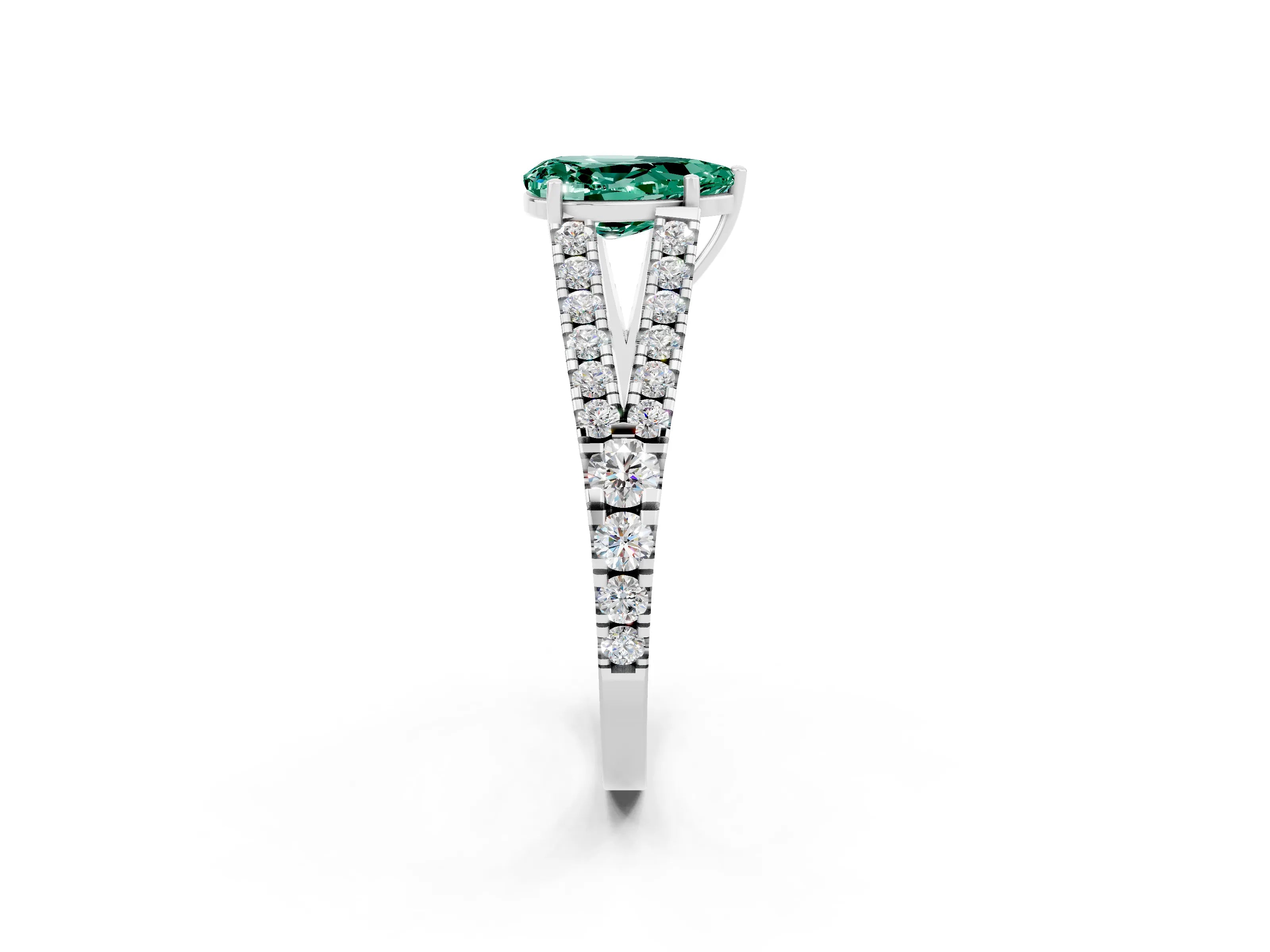 White gold Pear Cut Green Sapphire Split Shank Pavé Engagement Ring with Four-Prong Setting_14