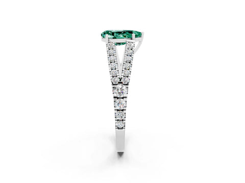 White gold Pear Cut Green Sapphire Split Shank Pavé Engagement Ring with Four-Prong Setting_14