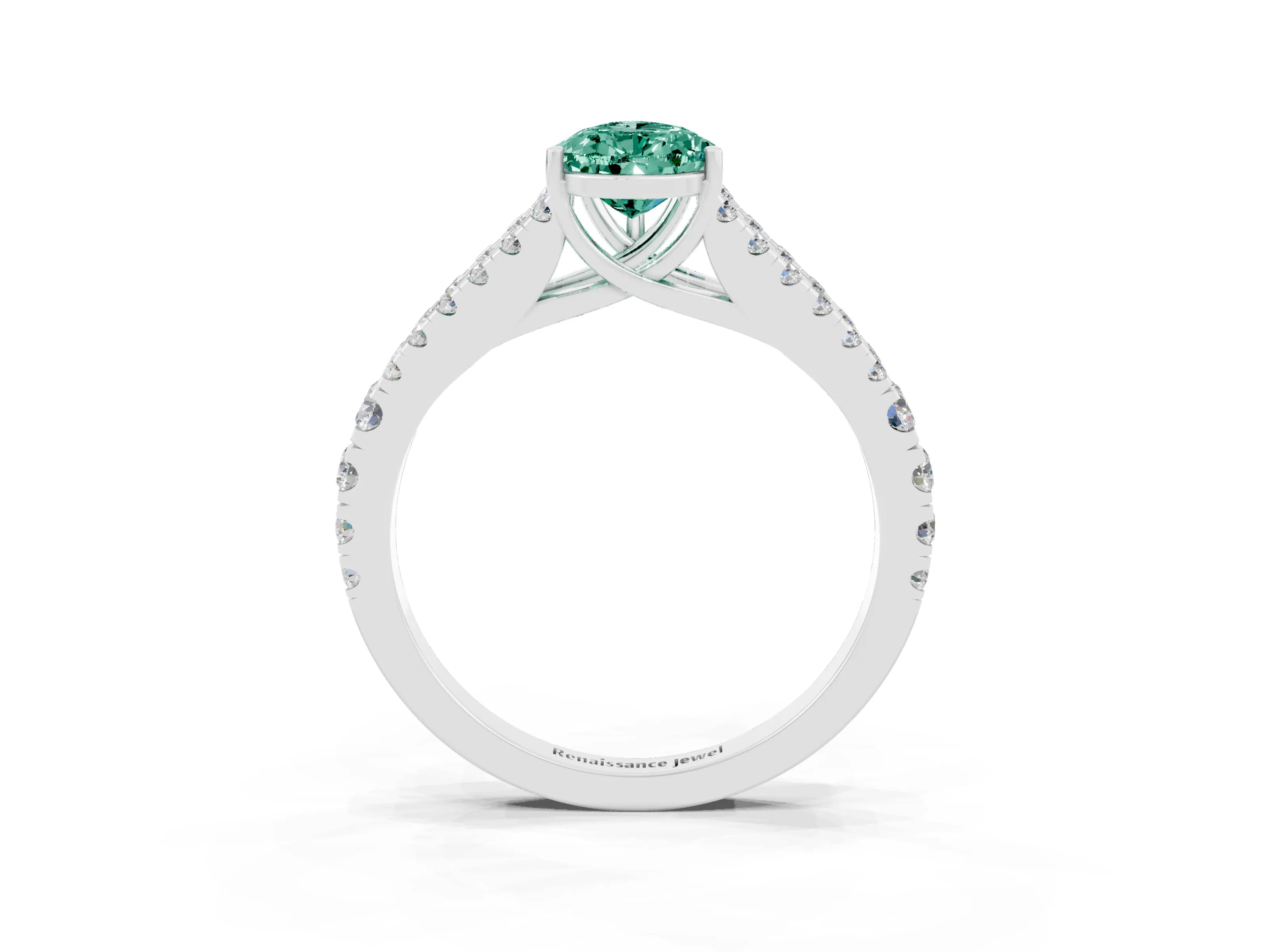White gold Pear Cut Green Sapphire Split Shank Pavé Engagement Ring with Four-Prong Setting_15