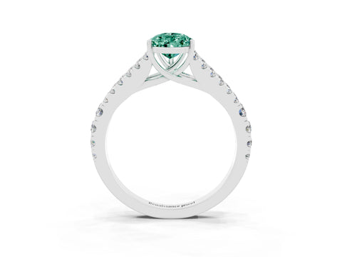 White gold Pear Cut Green Sapphire Split Shank Pavé Engagement Ring with Four-Prong Setting_15