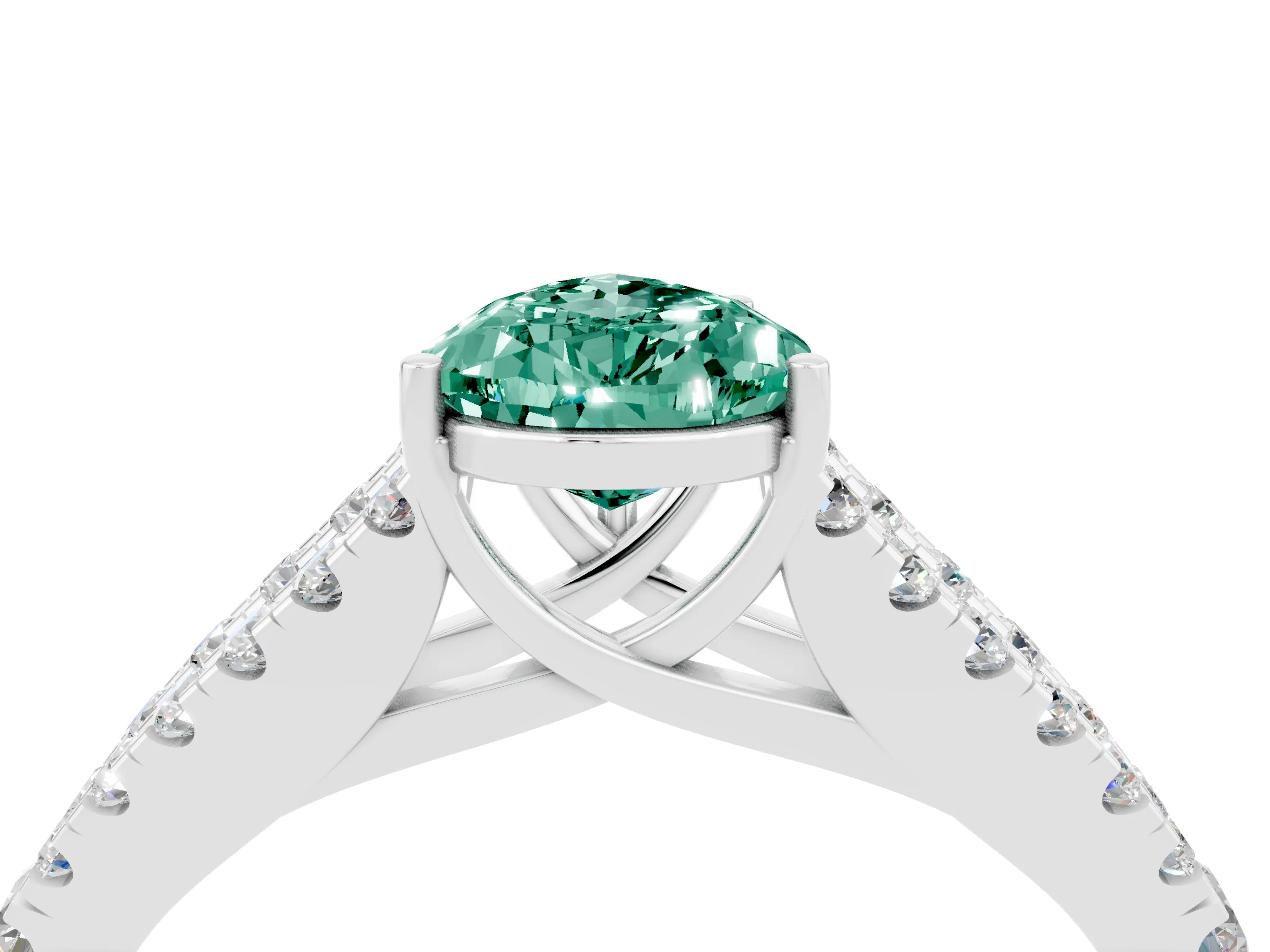 White gold Pear Cut Green Sapphire Split Shank Pavé Engagement Ring with Four-Prong Setting_16