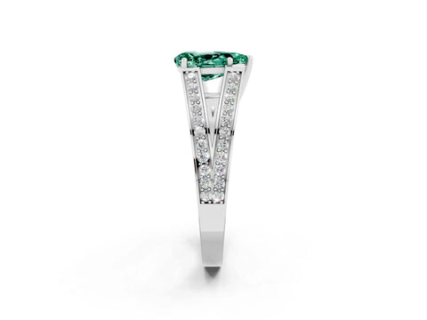 White gold Pear Cut Green Sapphire Split Shank Ring with Pavé Band and Four-Prong Setting_2