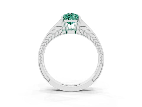 White gold Pear Cut Green Sapphire Split Shank Ring with Pavé Band and Four-Prong Setting_3