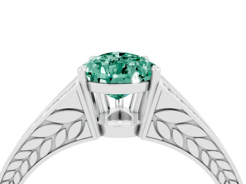 White gold Pear Cut Green Sapphire Split Shank Ring with Pavé Band and Four-Prong Setting_4